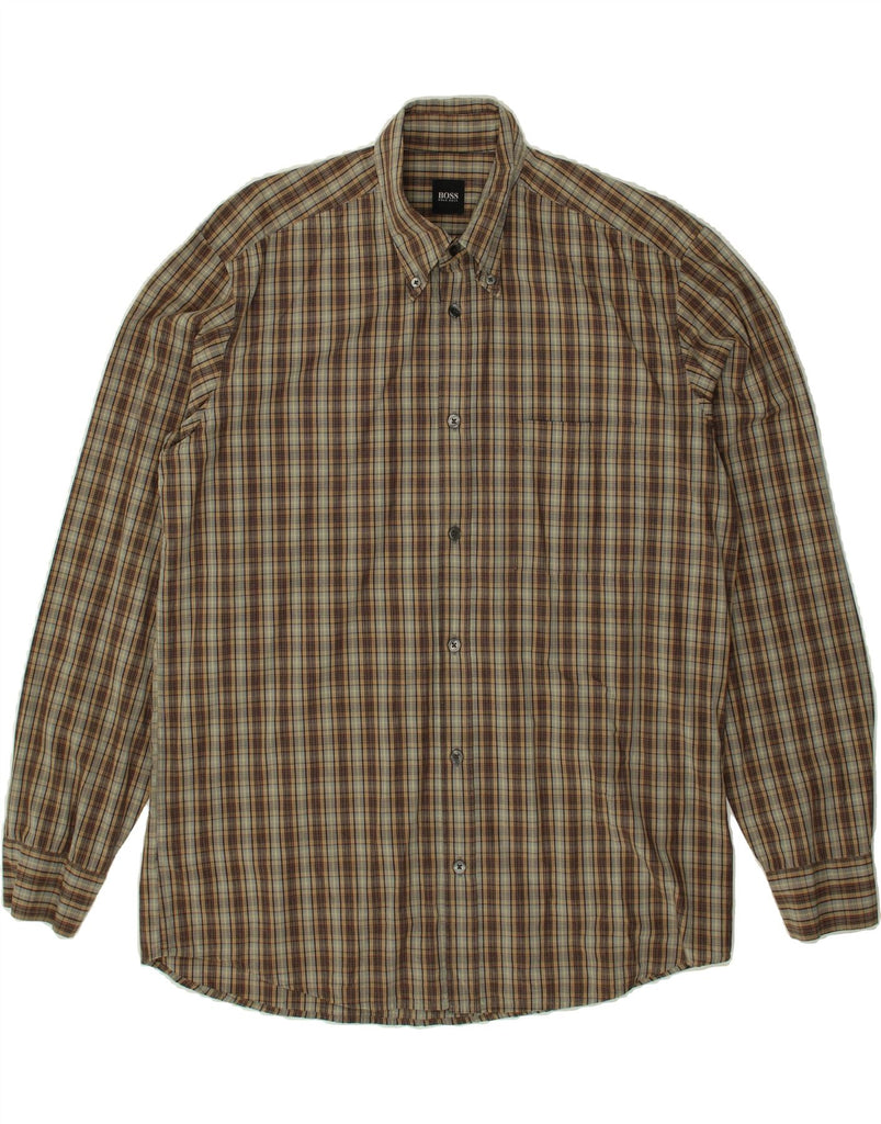 HUGO BOSS Mens Shirt Medium Brown Check | Vintage Hugo Boss | Thrift | Second-Hand Hugo Boss | Used Clothing | Messina Hembry 