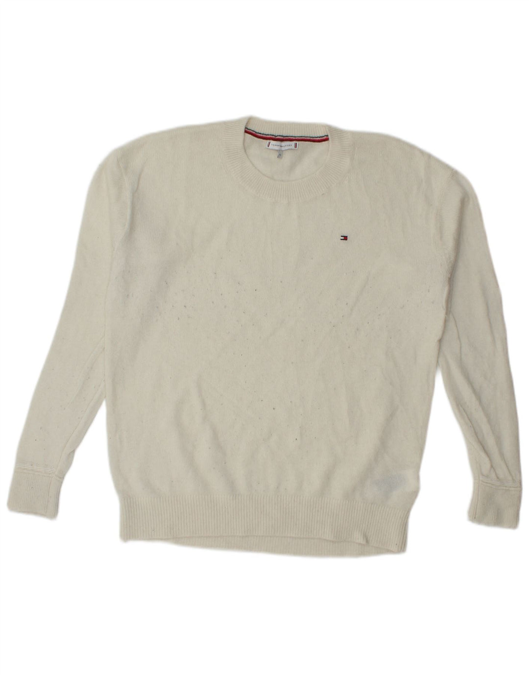 Tommy Hilfiger Mens Crew Neck Jumper Sweater XL White Wool