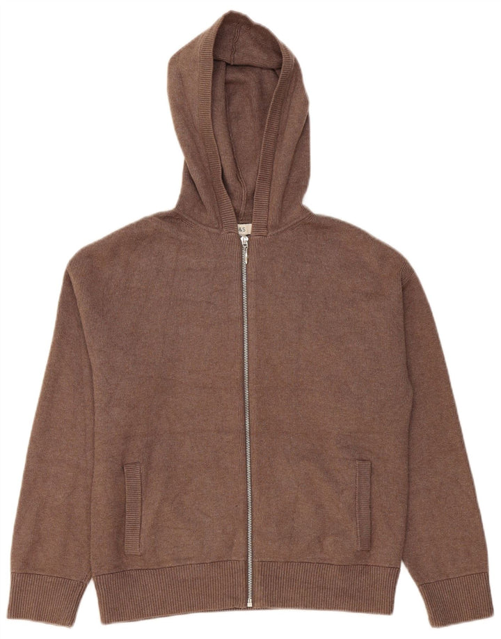 Marks & Spencer Womens Hooded Full Zip Cardigan Sweater UK 14 Medium Brown