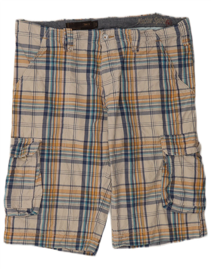 Marlboro Classics Mens Cargo Shorts W34 Large Multicoloured Check Cotton
