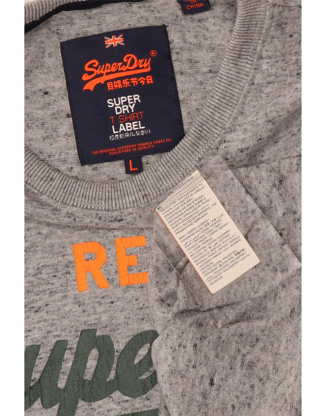 Superdry Mens Graphic T-Shirt Top Large Grey Flecked Cotton