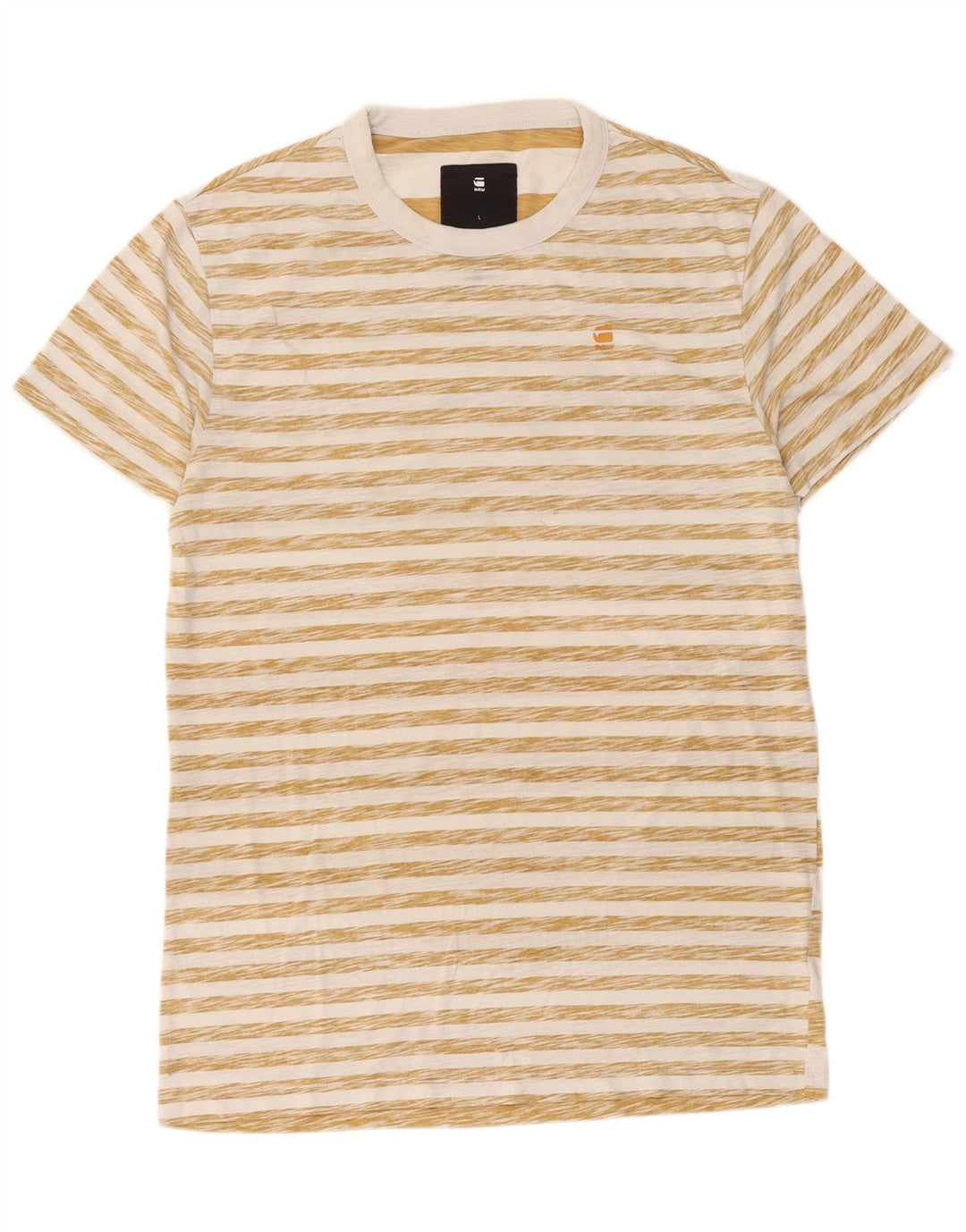 G-Star Mens T-Shirt Top Large Beige Striped Cotton