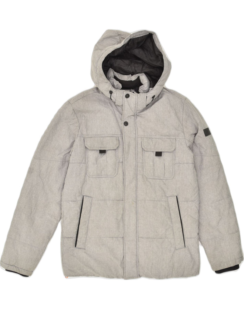 JACK & JONES Mens Hooded Padded Jacket UK 40 Large Grey Polyester | Vintage Jack & Jones | Thrift | Second-Hand Jack & Jones | Used Clothing | Messina Hembry 