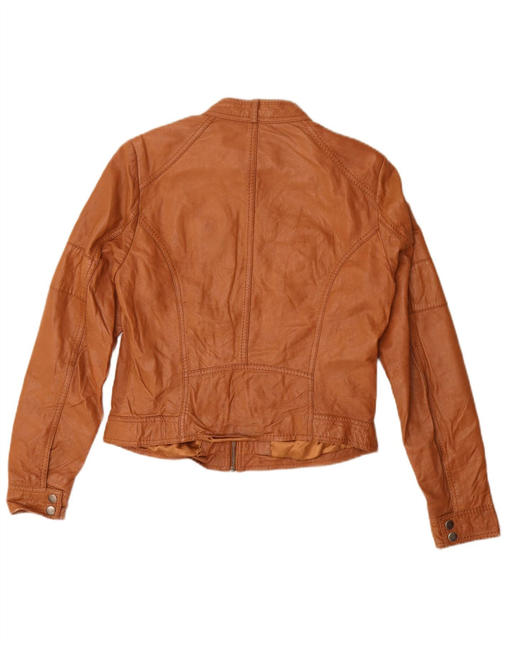 Vintage Womens Crop Leather Jacket UK 14 Medium Brown