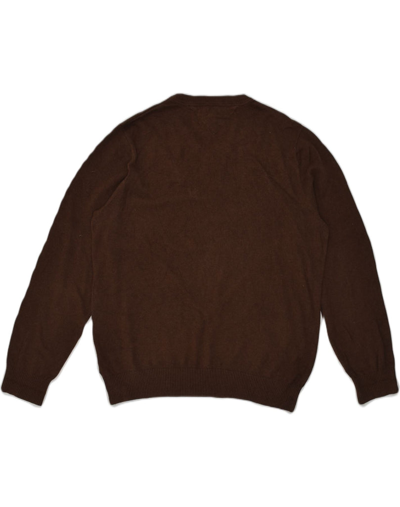 TOMMY HILFIGER Mens V-Neck Jumper Sweater Large Brown Cotton | Vintage Tommy Hilfiger | Thrift | Second-Hand Tommy Hilfiger | Used Clothing | Messina Hembry 