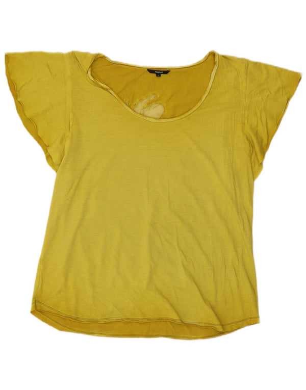 Desigual Womens Graphic T-Shirt Top UK 16 Large Yellow Floral