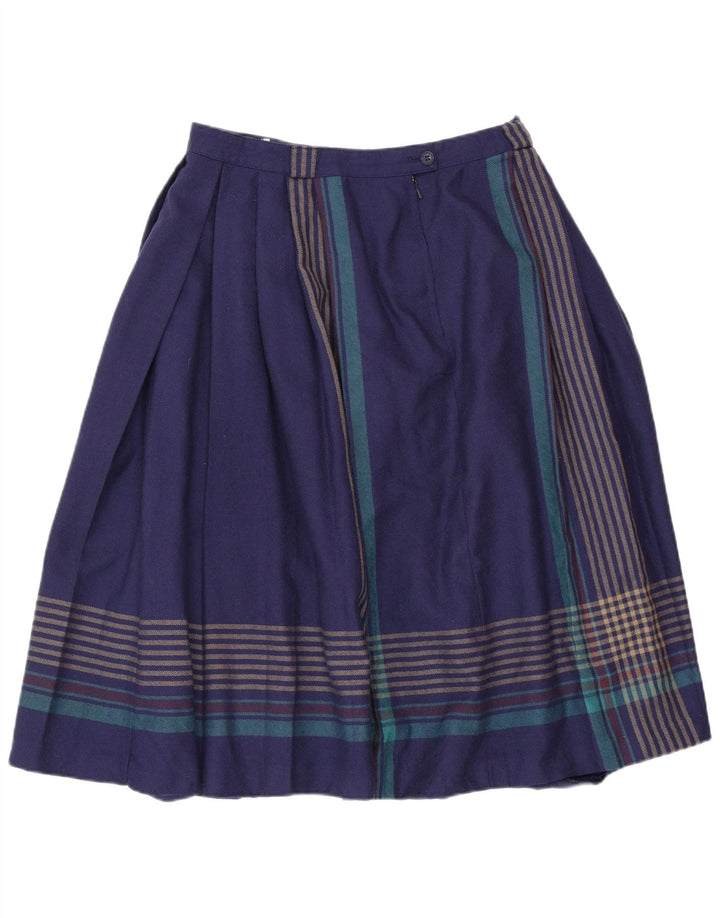 BRUESTLE Womens Pleated Skirt EU 42 Large W30 L28 Navy Blue Striped Wool