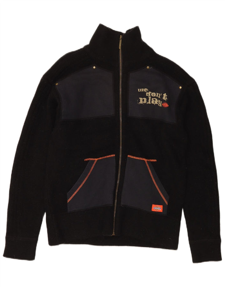 Dickies Mens Graphic Cardigan Sweater Medium Black Colourblock Wool