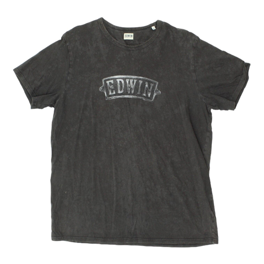 Edwin Spell Out Logo Mens Black Crew Neck Tshirt | Vintage Designer VTG | Vintage Messina Hembry | Thrift | Second-Hand Messina Hembry | Used Clothing | Messina Hembry 