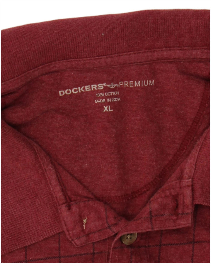 Dockers Mens Polo Shirt XL Maroon Check Cotton