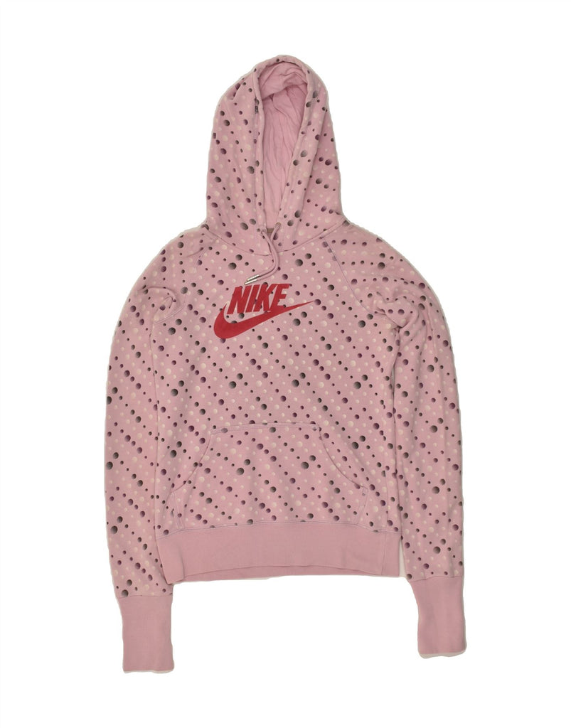 NIKE Womens Graphic Hoodie Jumper UK 8/10 Small Pink Spotted Cotton | Vintage Nike | Thrift | Second-Hand Nike | Used Clothing | Messina Hembry 