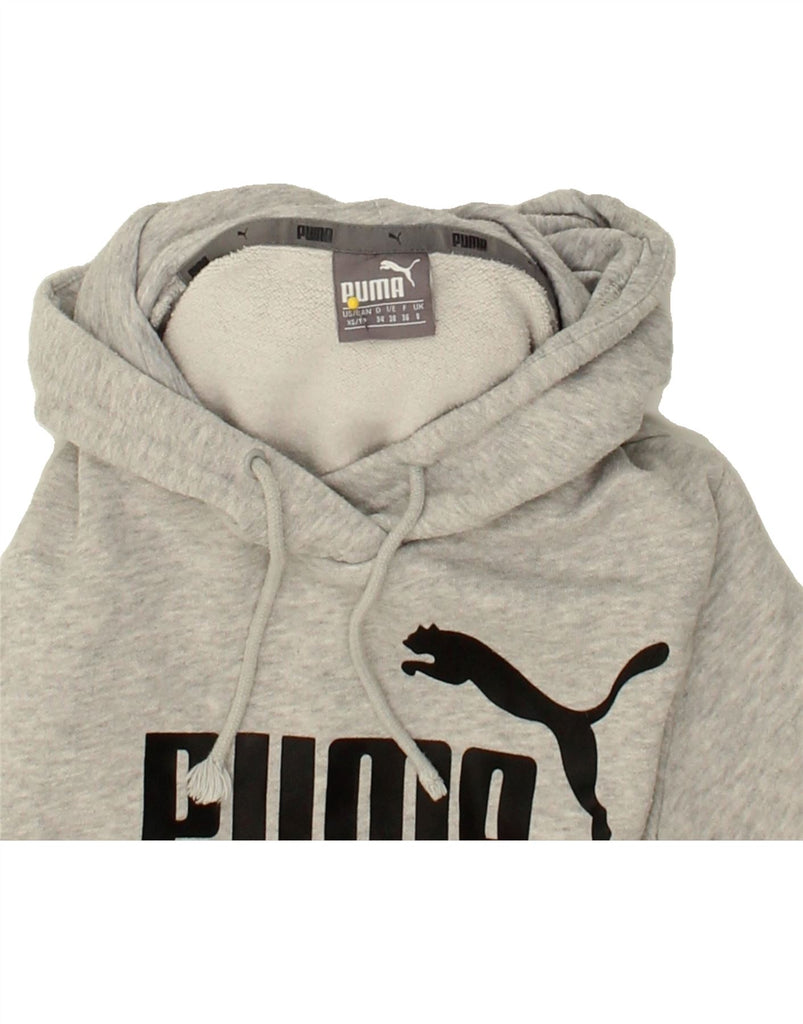 PUMA Womens Graphic Hoodie Jumper UK 8 Small Grey Cotton | Vintage Puma | Thrift | Second-Hand Puma | Used Clothing | Messina Hembry 