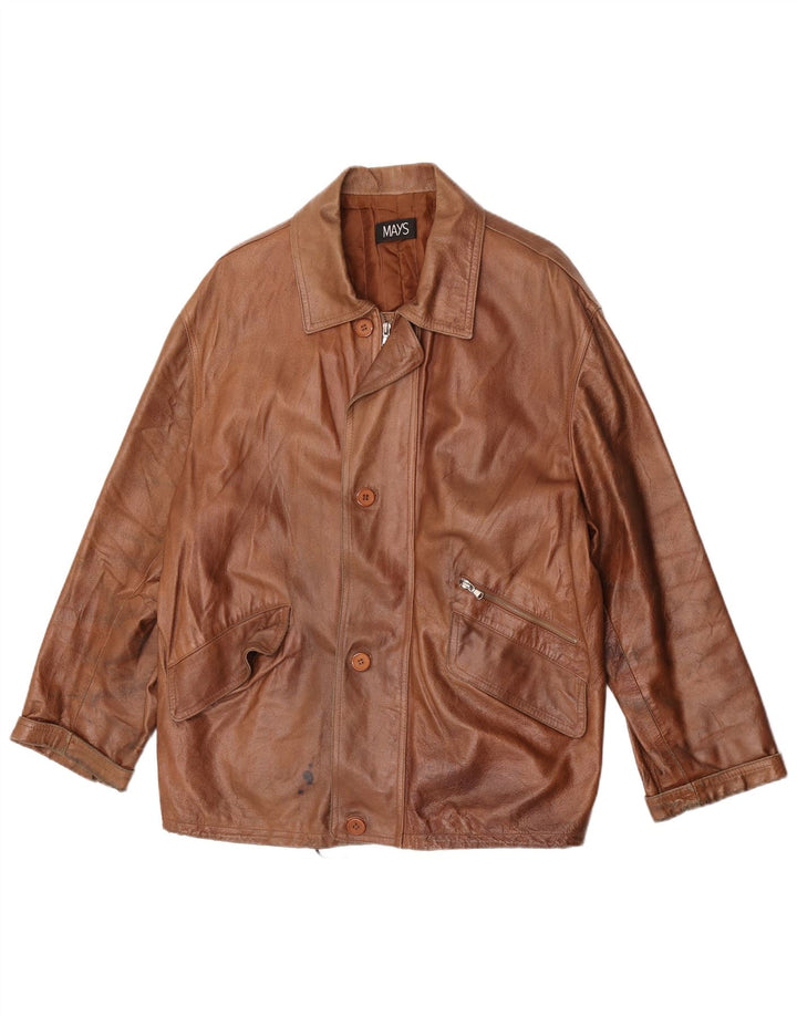 Mays Mens Leather Jacket IT 50 Large Brown Leather