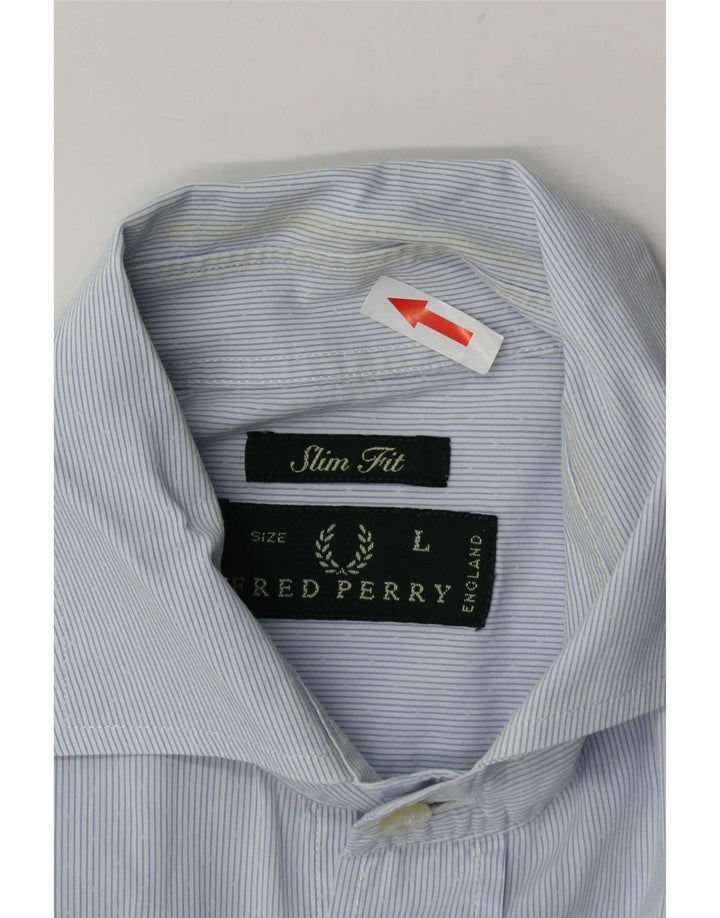 Fred Perry Mens Slim Fit Shirt Large Blue Pinstripe Cotton