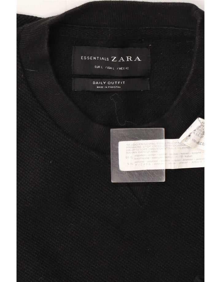 Zara Mens Sweatshirt Jumper Large Black Cotton