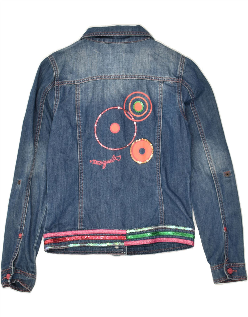 DESIGUAL Girls Graphic Denim Jacket 13-14 Years Blue Geometric Cotton | Vintage Desigual | Thrift | Second-Hand Desigual | Used Clothing | Messina Hembry 