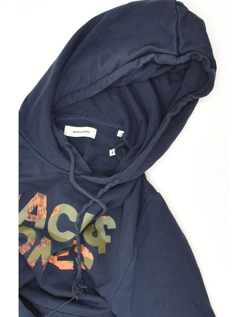 JACK & JONES Mens Graphic Hoodie Jumper Medium Navy Blue Cotton | Vintage Jack & Jones | Thrift | Second-Hand Jack & Jones | Used Clothing | Messina Hembry 