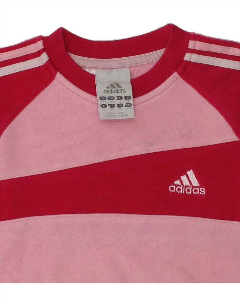 ADIDAS Girls Sweatshirt Jumper 2-3 Years Pink Colourblock Cotton | Vintage Adidas | Thrift | Second-Hand Adidas | Used Clothing | Messina Hembry 