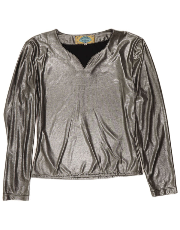 Prestige Womens Long Sleeve Blouse Top UK 12 Medium Silver Polyester