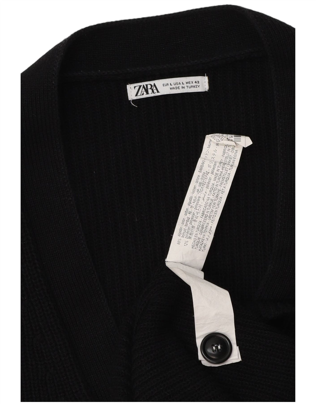 Zara Mens Cardigan Sweater Large Black Cotton