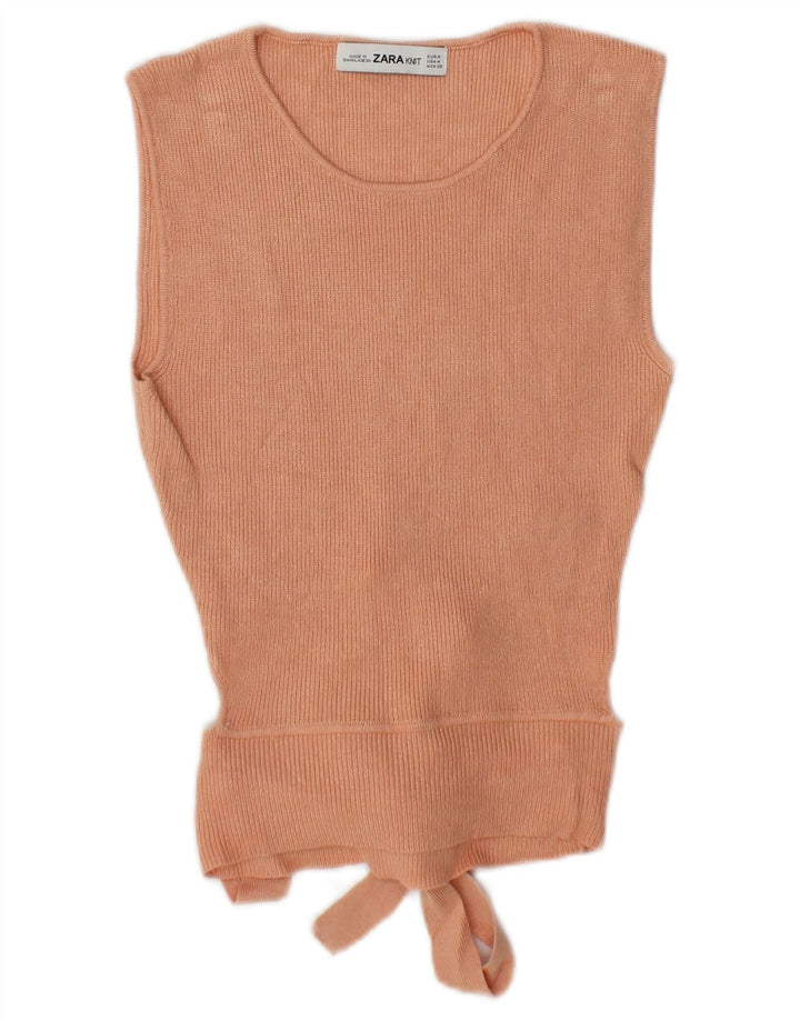 Zara Womens Sleeveless Crop Blouse Top UK 12 Medium Pink Viscose