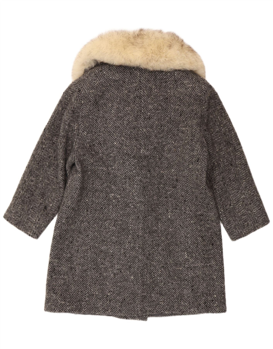 Vintage Womens Double Breasted Coat IT 47 Large Grey Herringbone