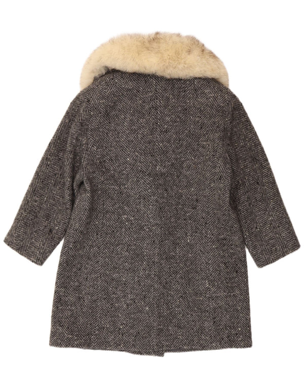 Vintage Womens Double Breasted Coat IT 47 Large Grey Herringbone