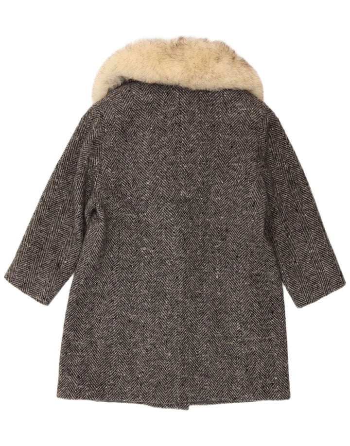 Vintage Womens Double Breasted Coat IT 47 Large Grey Herringbone