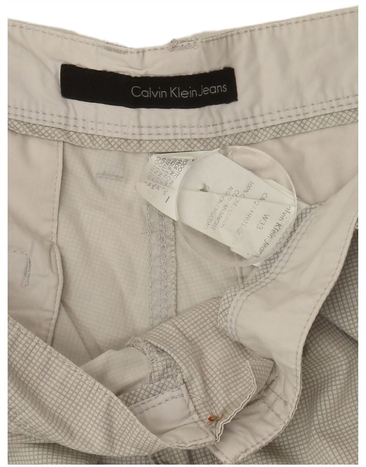 CALVIN KLEIN Mens Cargo Shorts W33 Medium  Grey Check Cotton