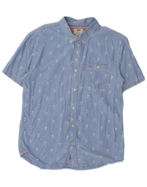 Vans Mens Short Sleeve Shirt Medium Blue Floral Cotton
