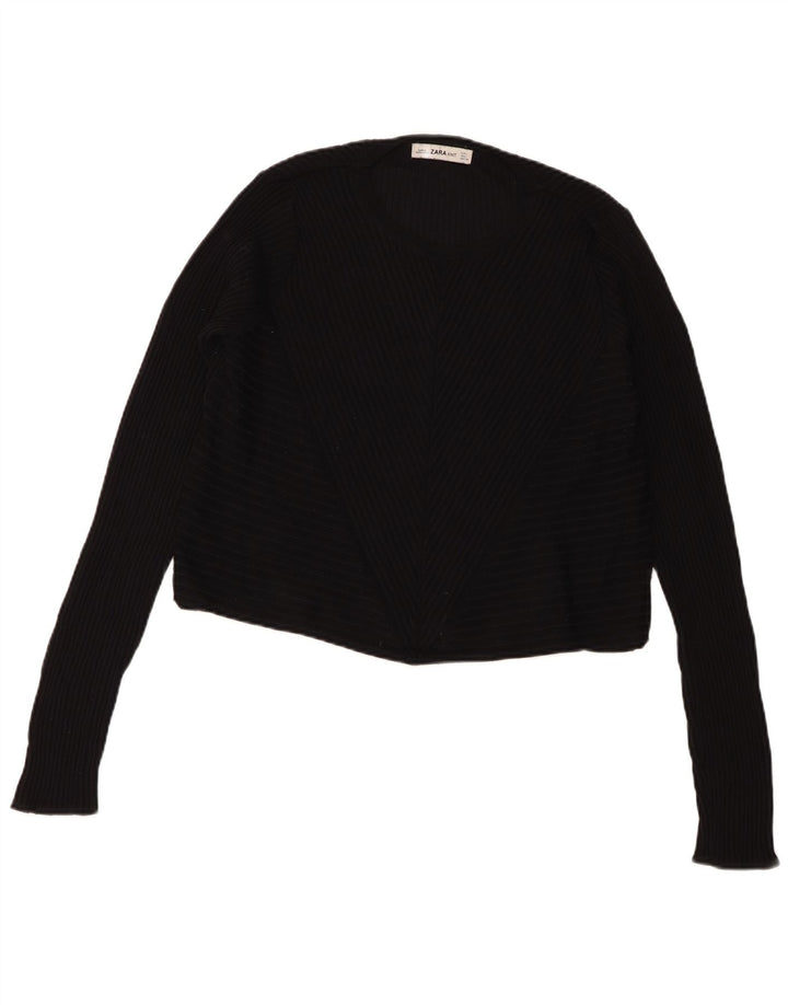 Zara Womens Crop Crew Neck Jumper Sweater UK 16 Large Black