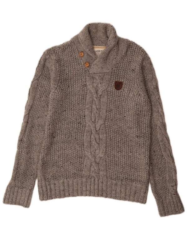 Tommy Hilfiger Mens Shawl Neck Jumper Sweater Medium Grey Acrylic
