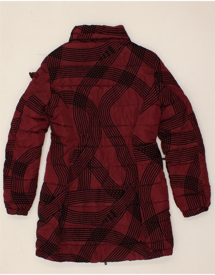 DESIGUAL Womens Padded Coat EU 38 Medium Burgundy Striped Polyester Vintage Desigual and Second-Hand Desigual from Messina Hembry 