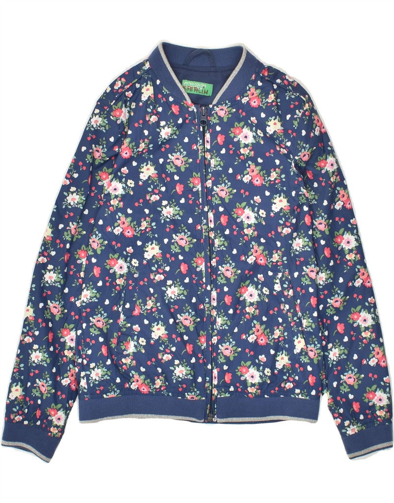 BENETTON Girls Bomber Jacket 6-7 Years Blue Floral | Vintage Benetton | Thrift | Second-Hand Benetton | Used Clothing | Messina Hembry 