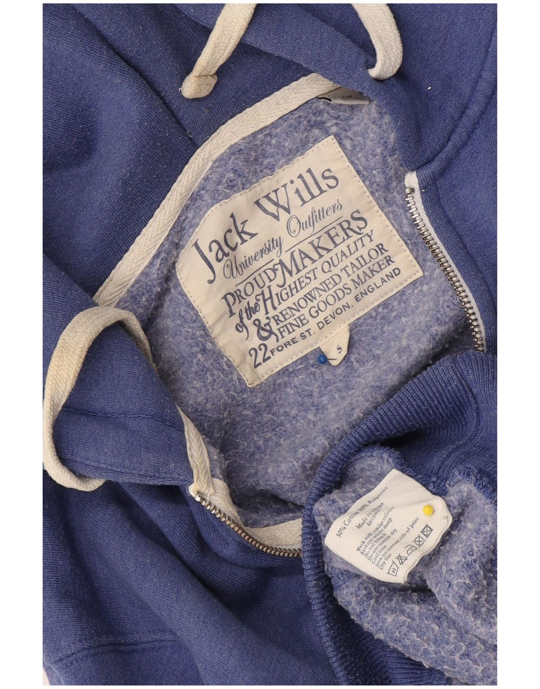 Jack Wills Mens Graphic Zip Hoodie Sweater Small Blue Cotton