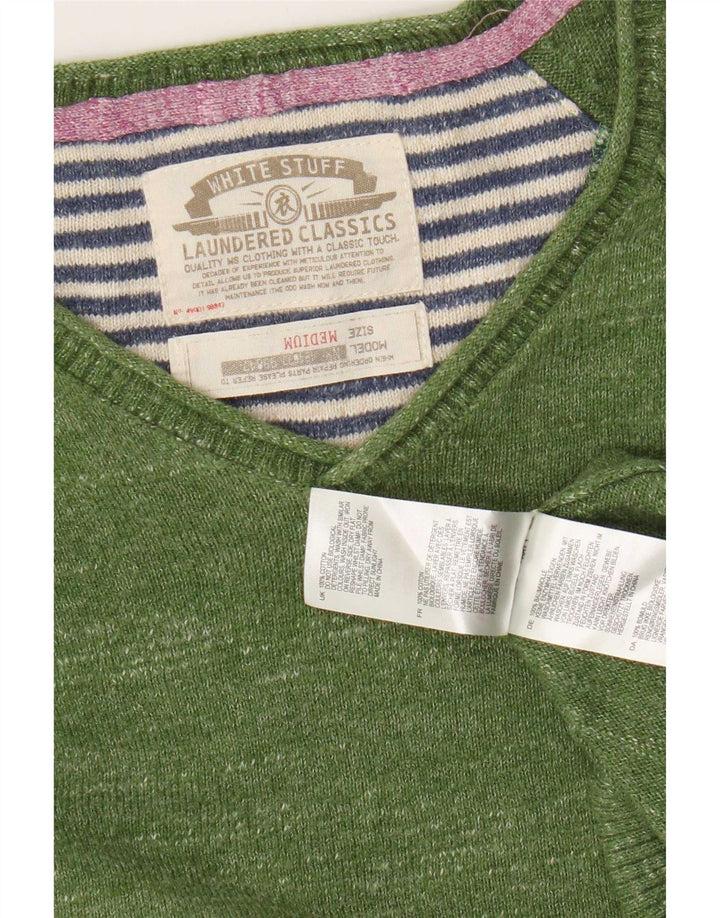 White Stuff Mens Regular Fit V-Neck Jumper Sweater Medium Green Cotton