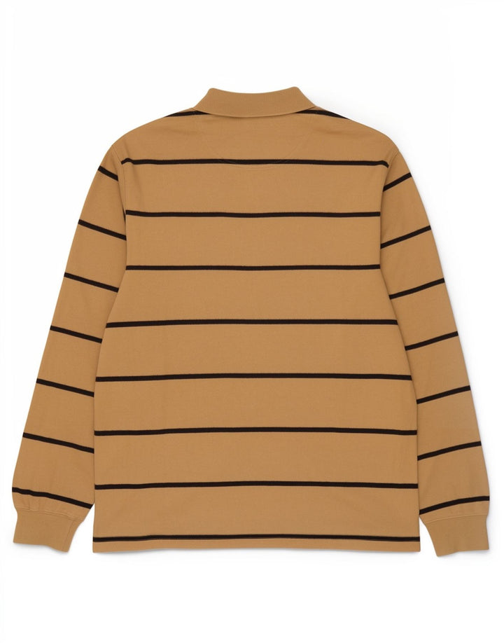 Timberland Mens Long Sleeve Polo Shirt Medium Beige Striped Cotton