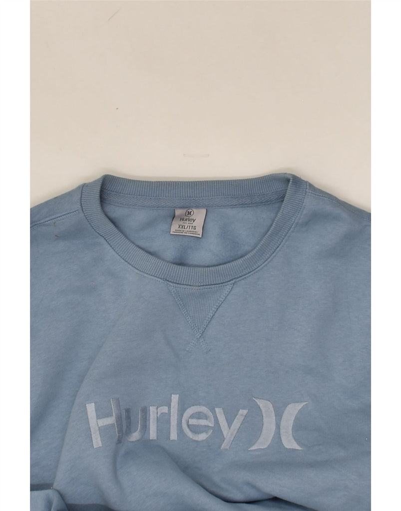 HURLEY Mens Graphic Sweatshirt Jumper 2XL Blue Cotton | Vintage Hurley | Thrift | Second-Hand Hurley | Used Clothing | Messina Hembry 