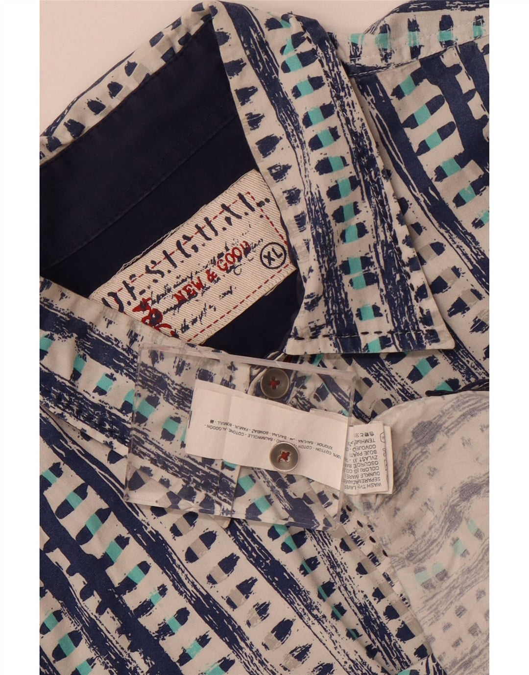 Desigual Mens Short Sleeve Shirt XL Blue Geometric Cotton