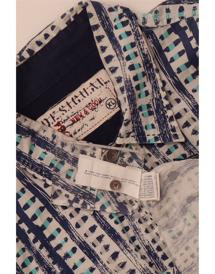 Desigual Mens Short Sleeve Shirt XL Blue Geometric Cotton