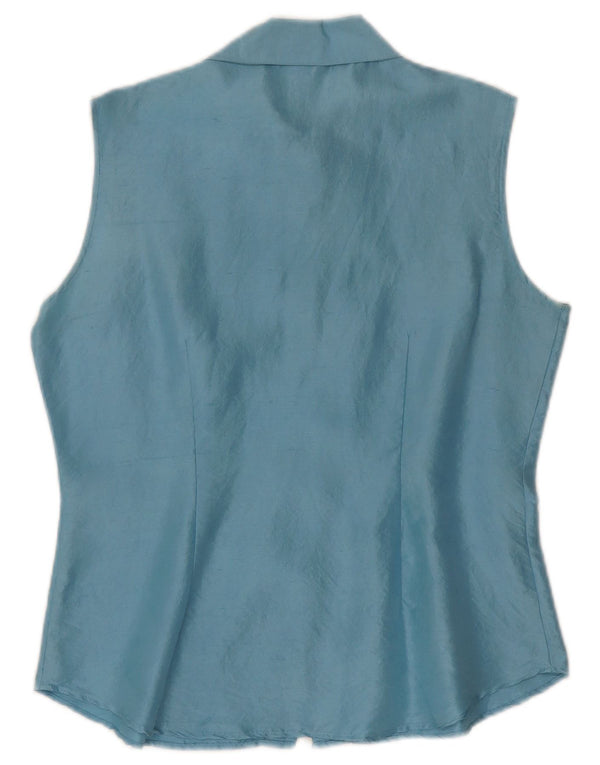 Project Womens Sleeveless Shirt Blouse UK 10 Small Blue Silk