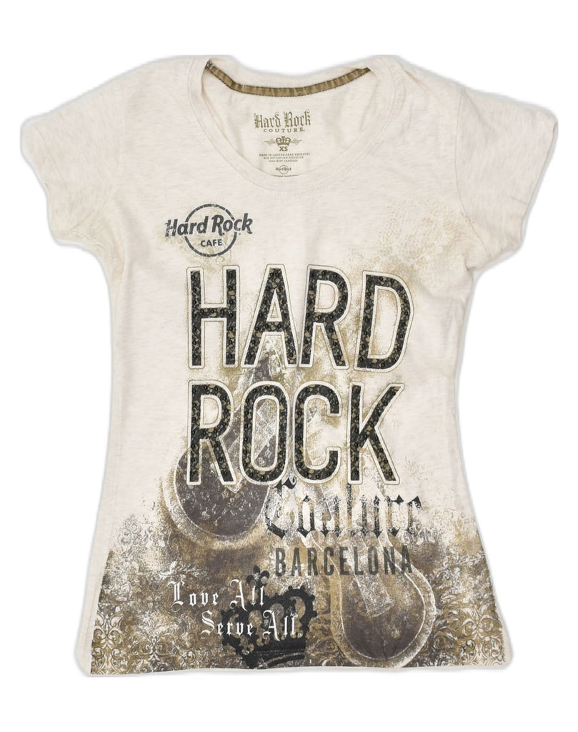 HARD ROCK CAFE Womens Barcelona Graphic T-Shirt Top UK 6 XS Grey Cotton | Vintage Hard Rock Cafe | Thrift | Second-Hand Hard Rock Cafe | Used Clothing | Messina Hembry 