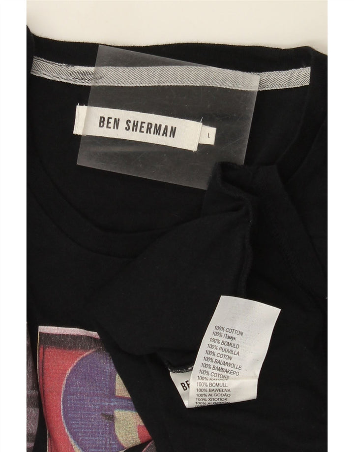 Ben Sherman Mens Graphic T-Shirt Top Large Black Cotton