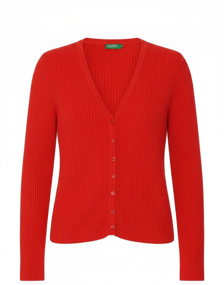 Benetton Womens Cardigan Sweater UK 12 Medium Red Cotton