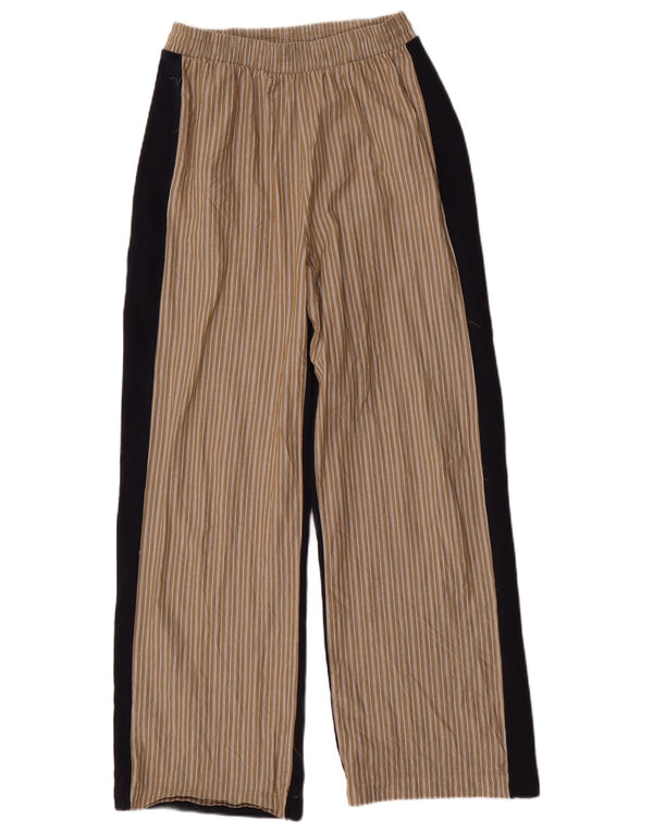 Zara Womens Wide Leg Chino Trousers Small W26 L29 Beige Striped Cotton