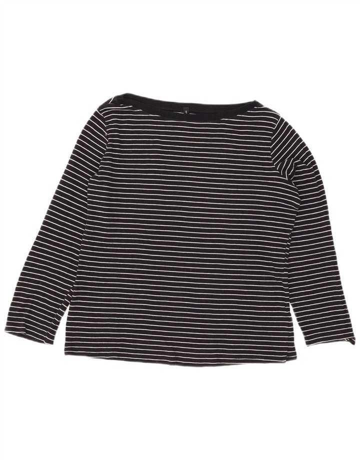 Marks & Spencer Womens Top Long Sleeve UK 16 Large Navy Blue Pinstripe