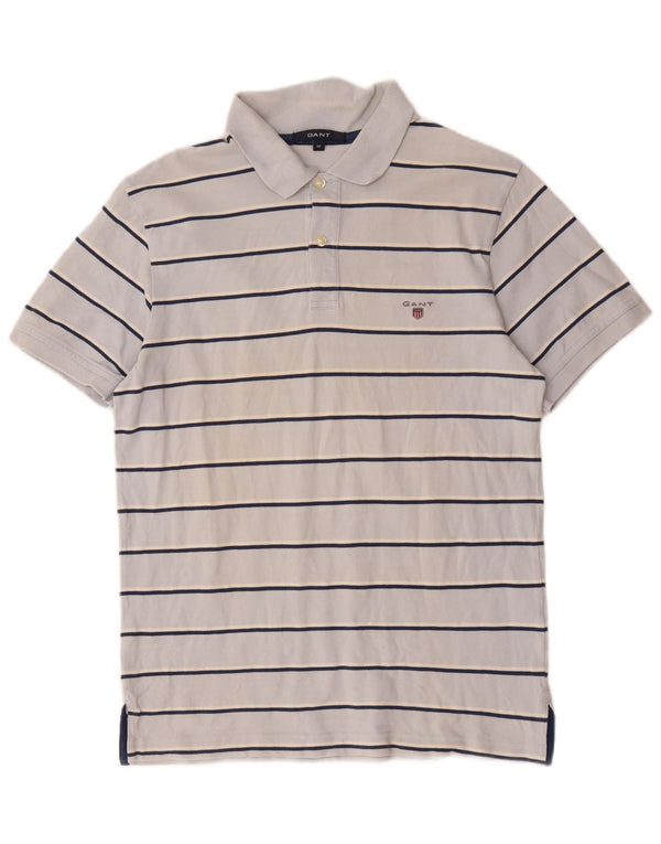 Gant Mens Polo Shirt Medium Blue Striped Cotton