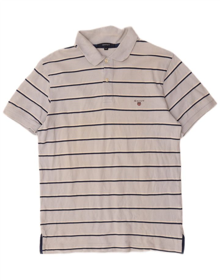 Gant Mens Polo Shirt Medium Blue Striped Cotton
