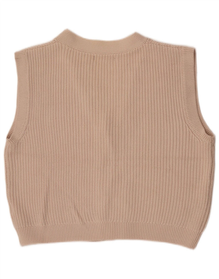Marks & Spencer Womens Crop Sleeveless Cardigan Sweater UK 14 Medium Beige
