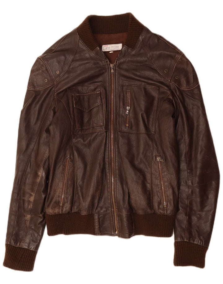 Bata and More Mens Leather Jacket UK 38 Medium Brown Leather